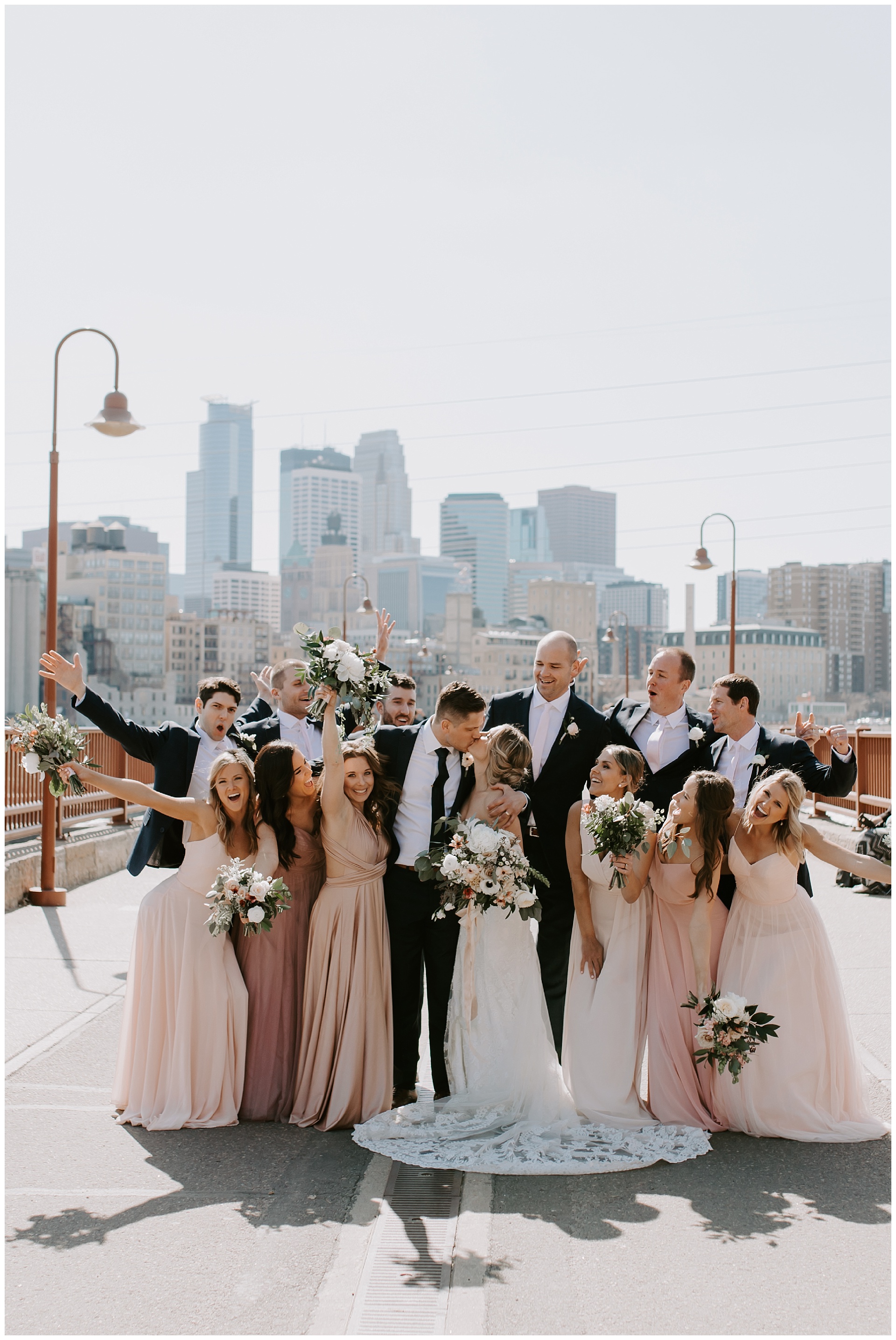 Bridal Party on the Stone Arch Bridge in Minneapolis
