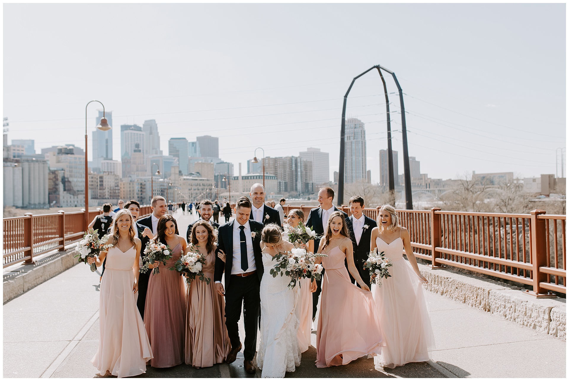 Bridal Party on the Stone Arch Bridge in Minneapolis