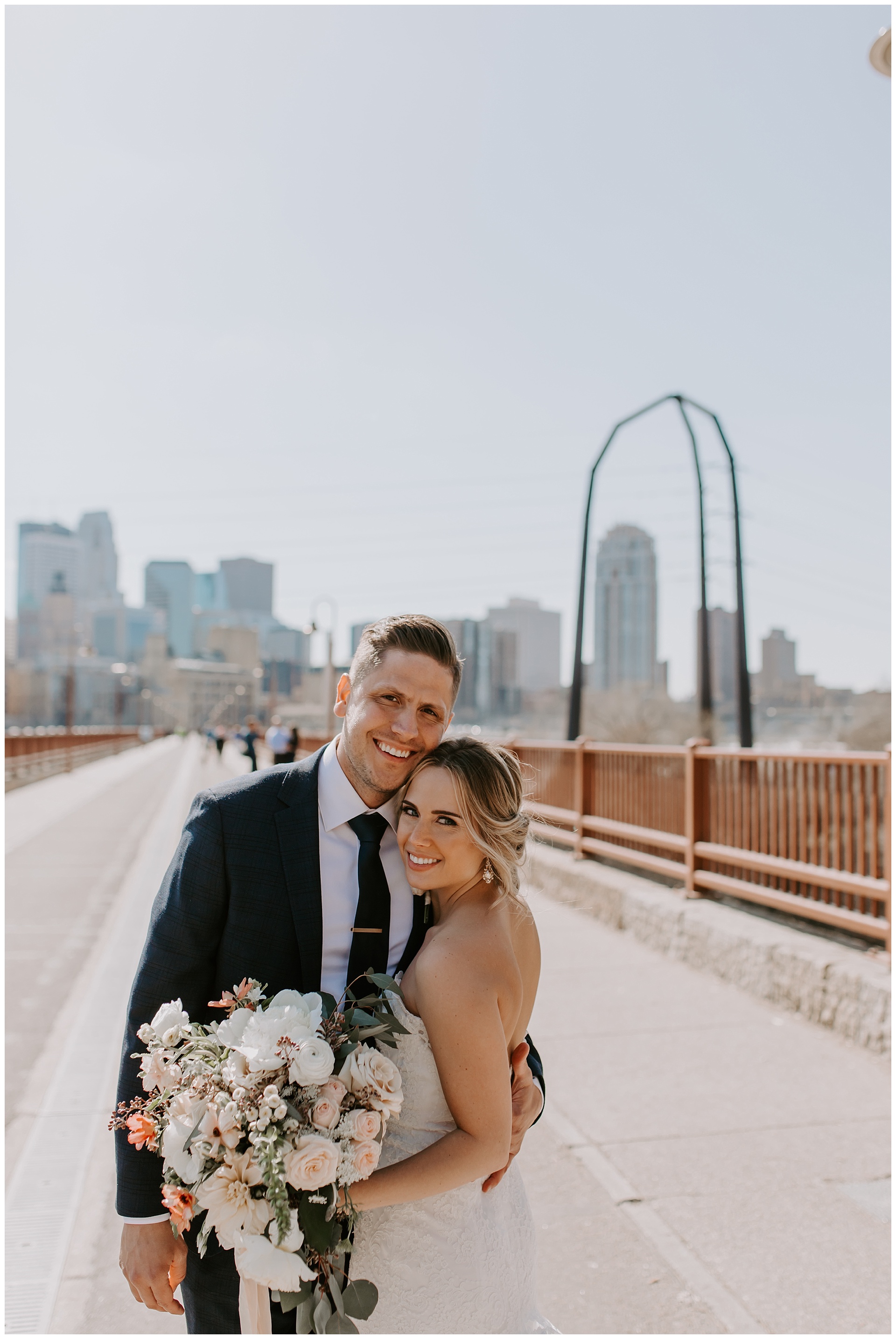 Bride and Groom on Stone Arch Bridge, Minneapolis, MN 