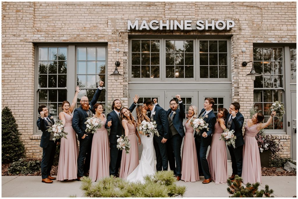 Bridal Party on wedding day at machine shop