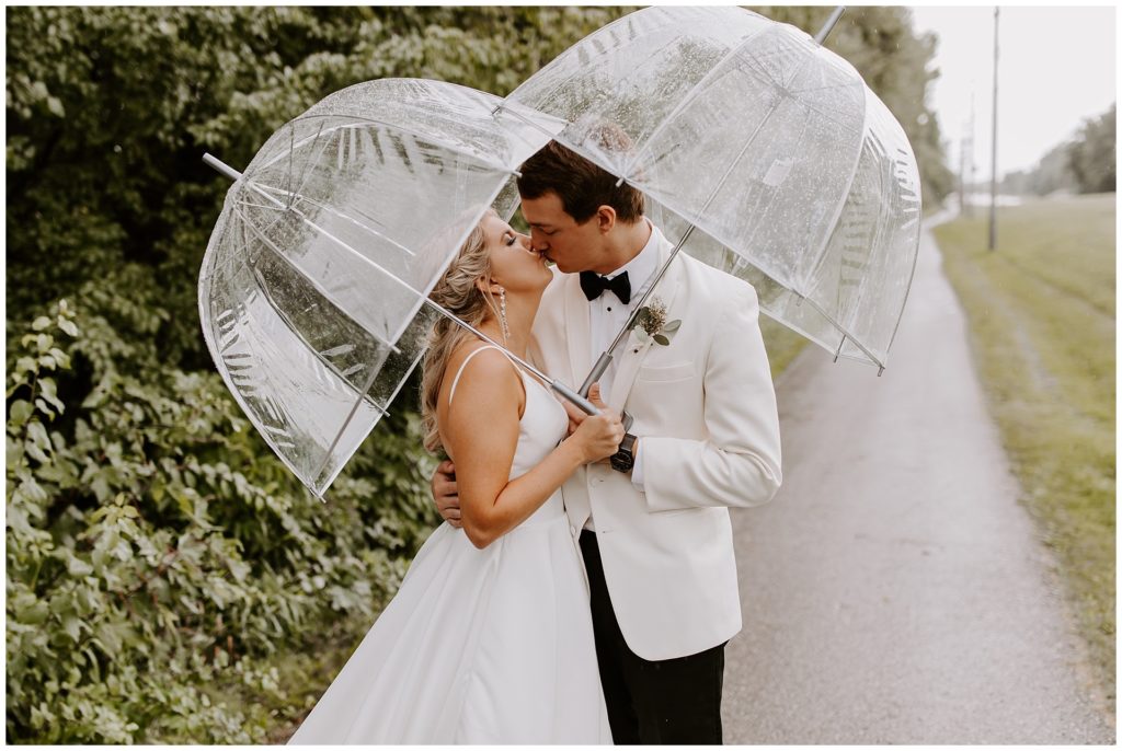 Bride and Groom in the rain