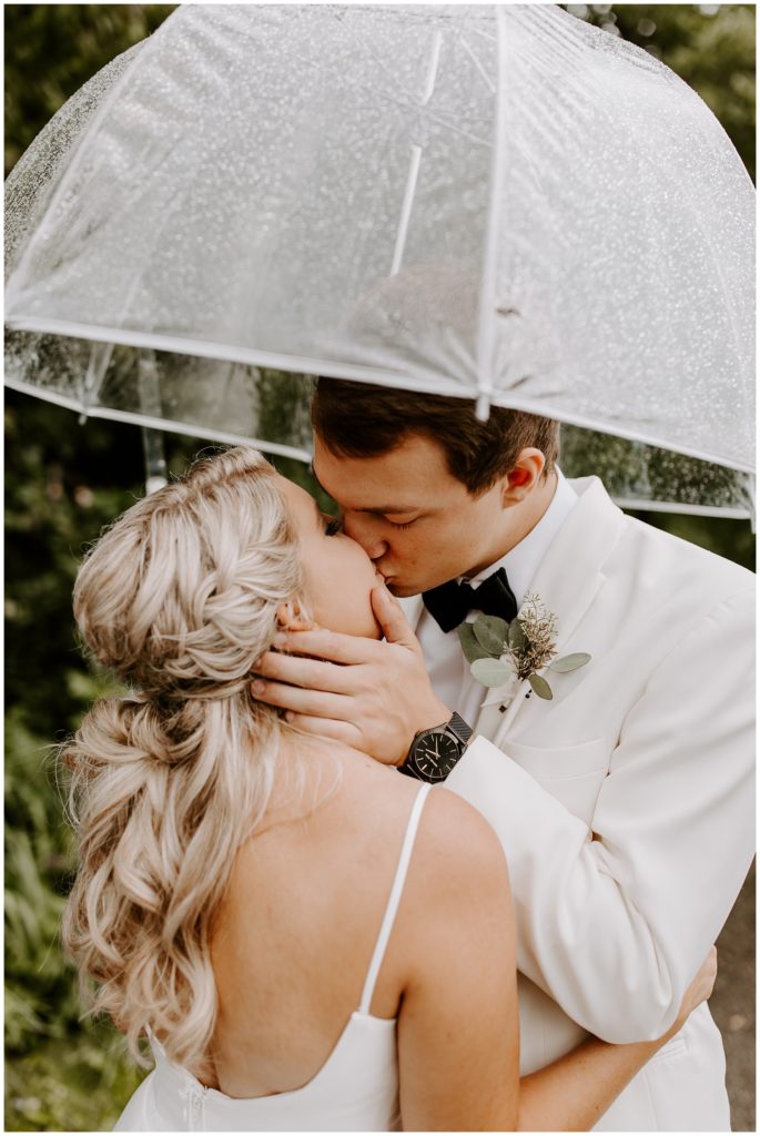 Bride and Groom in the rain